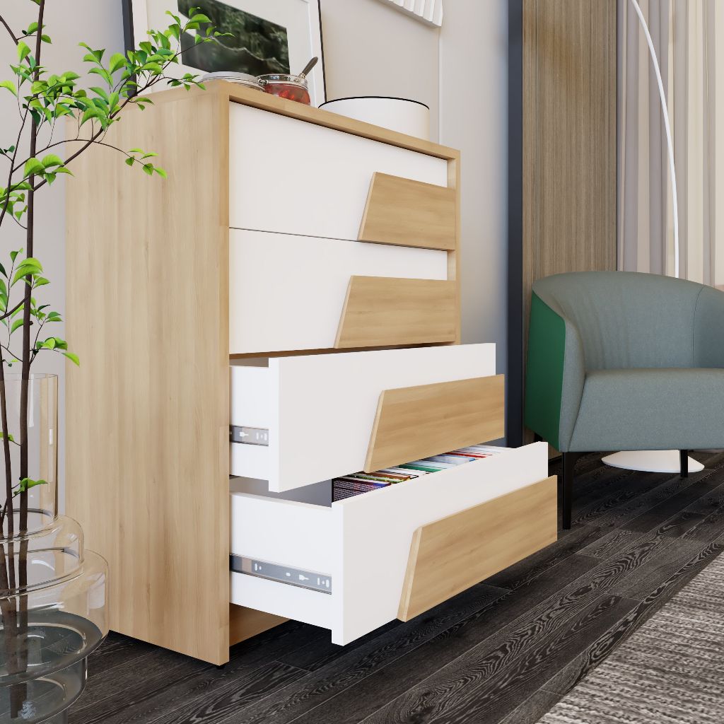 HAPPY FURNITURE , Tủ lưu trữ 4 ngăn kéo - PONIX , THK_112 , 60cm x 32cm x 74cm