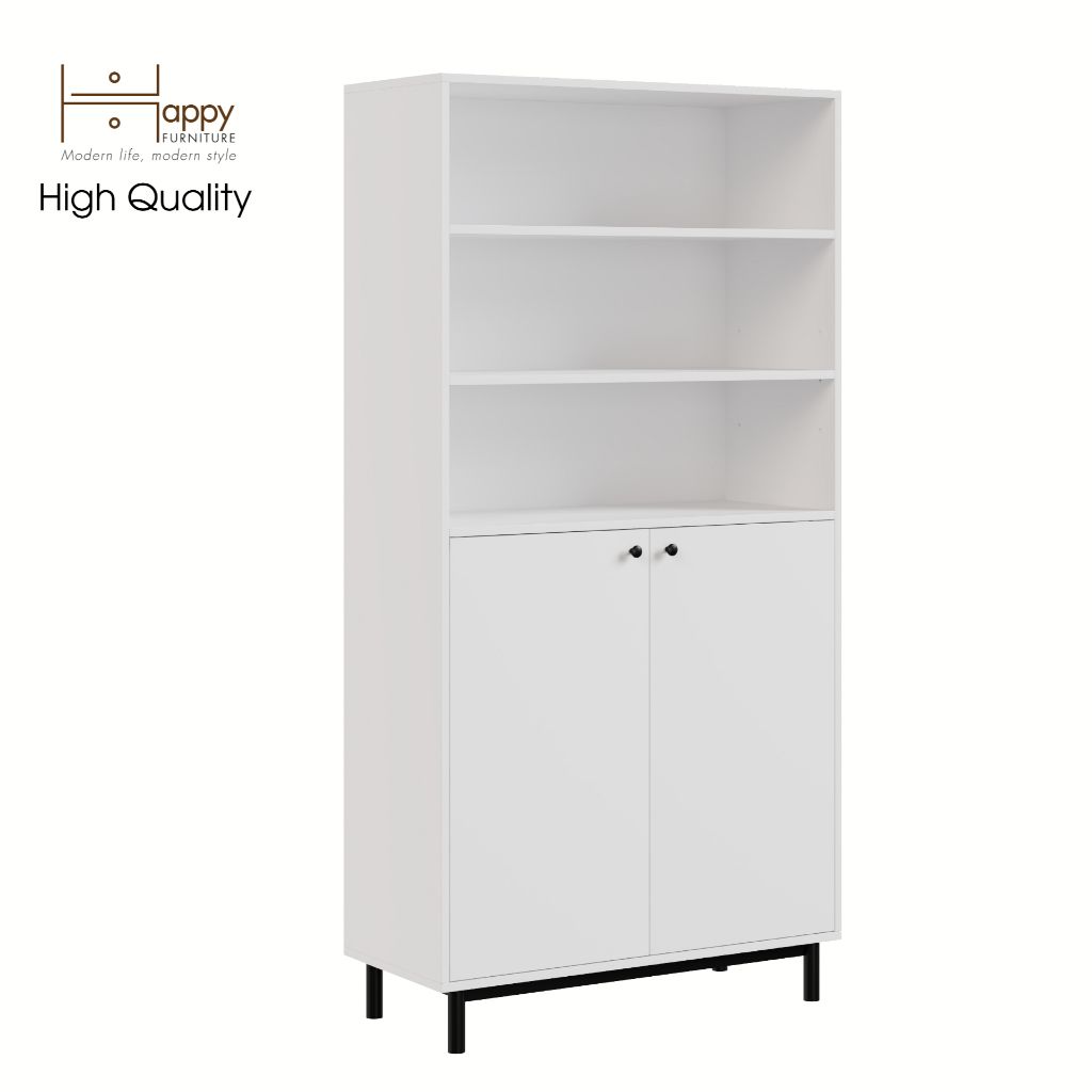 HAPPY FURNITURE , Kệ sách 6 tầng 2 cửa mở chân sắt - CATY , KSA_016 , 90cm x 40cm x 180cm