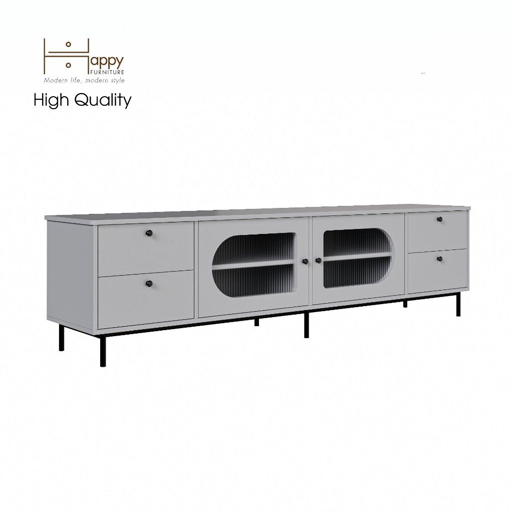 HAPPY FURNITURE , Kệ TV 2 cánh mở 4 ngăn kéo chân sắt - SISEEL , KTV_052 , 200cm x 40cm x 52cm