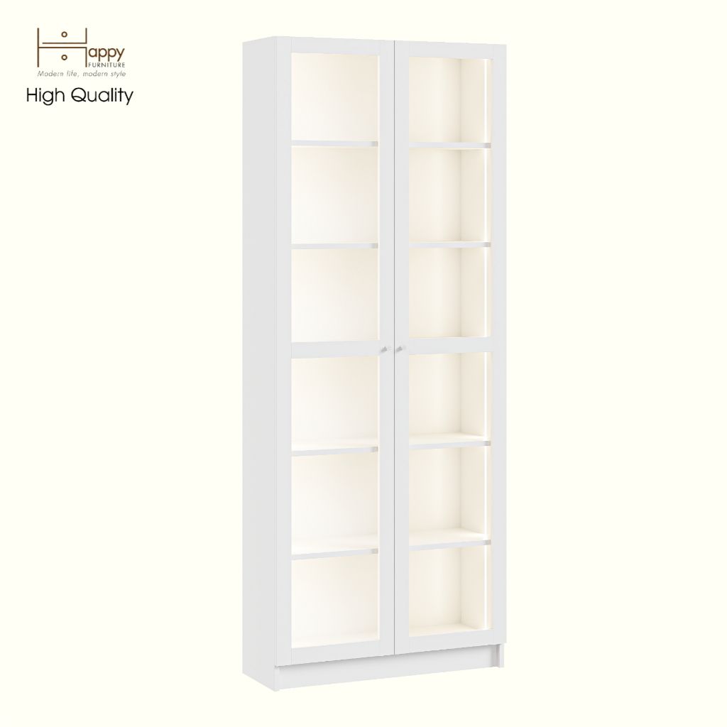 HAPPY FURNITURE , Kệ sách 6 tầng cửa kính đèn LED - CATY, KSA_074_LED , 80cm x 30cm x 202cm DxRxC