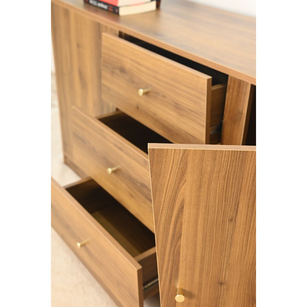 HAPPY FURNITURE , Tủ lưu trữ 3 ngăn kéo 2 cửa mở - DALEY ,TLT_076 , 150cm x 45cm x 78cm DxRxC