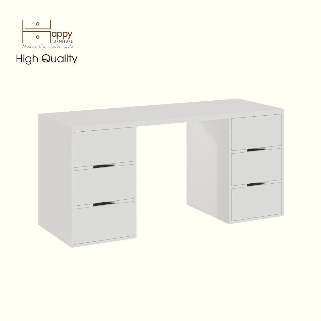 HAPPY FURNITURE ,Bàn làm việc 6 ngăn kéo - LAYLA , BAN_164 , 160cm x 59cm x 75cm DxRxC