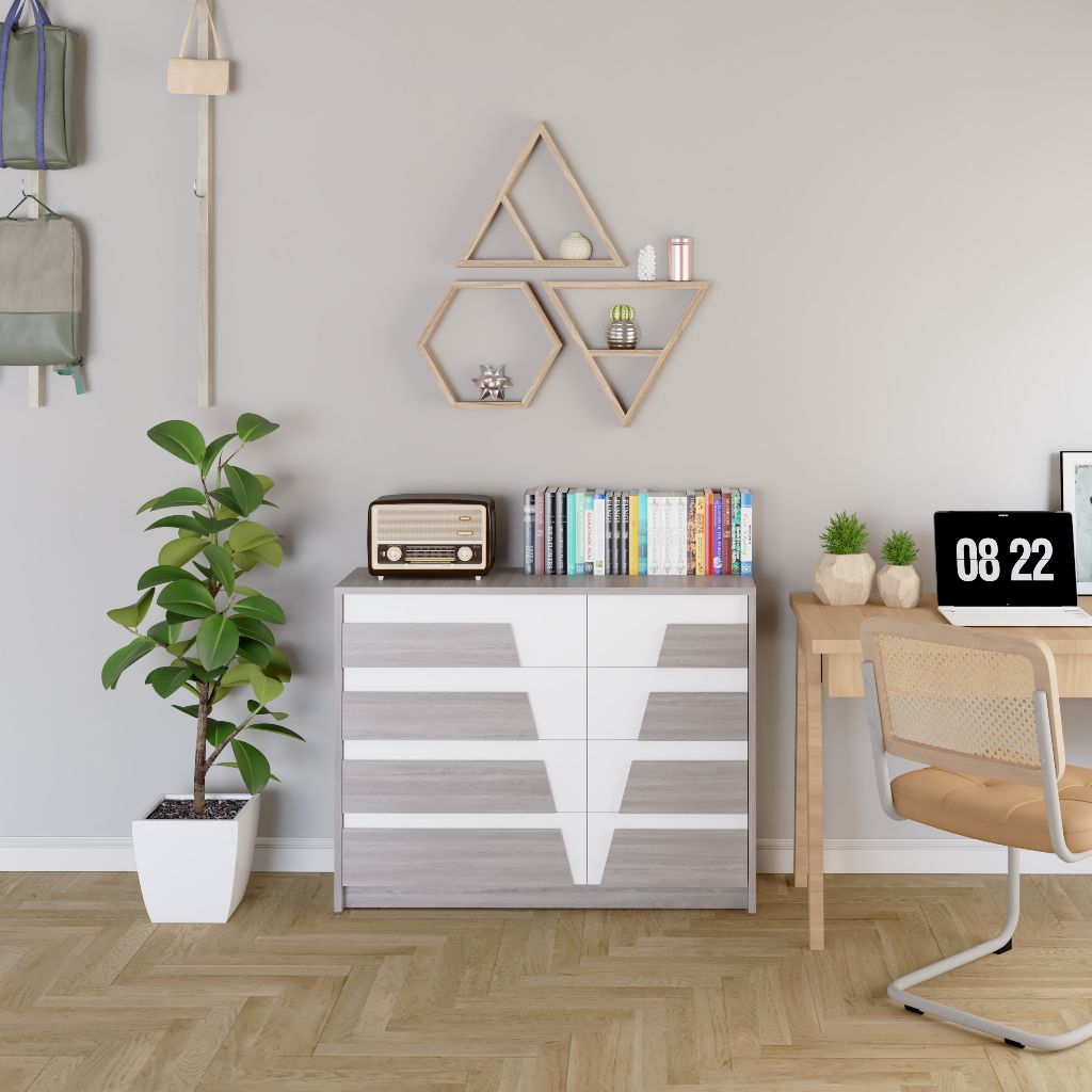 HAPPY FURNITURE , Tủ lưu trữ 8 ngăn kéo - PONIX , THK_113 , 96cm x 32cm x 74cm