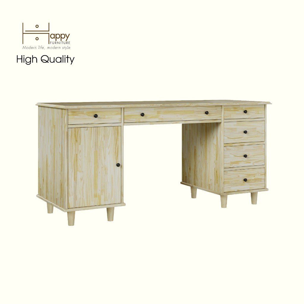 HAPPY FURNITURE , Gỗ tự nhiên , Bàn làm việc 6 ngăn kéo - FARAH , BAN_097 , 160cm x 55cm x 75cm