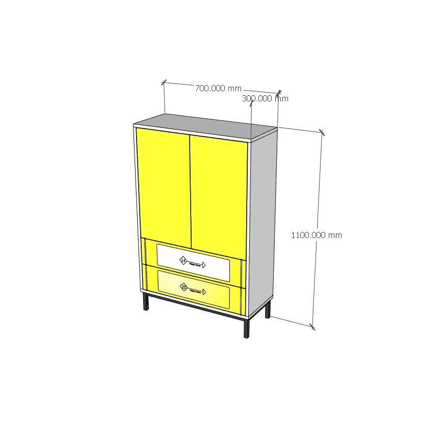 HAPPY FURNITURE , Tủ lưu trữ 2 ngăn kéo chân sắt - TAKO , TCM_143 , 70cm x 30cm x 110cm