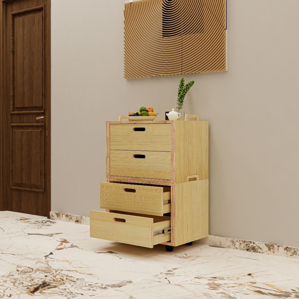 HAPPY FURNITURE , Gỗ tự nhiên , Tủ lưu trữ 4 ngăn kéo gỗ Plywood - GAMOR , THK_204 , 60cm x 40cm x 90cm DxRxC
