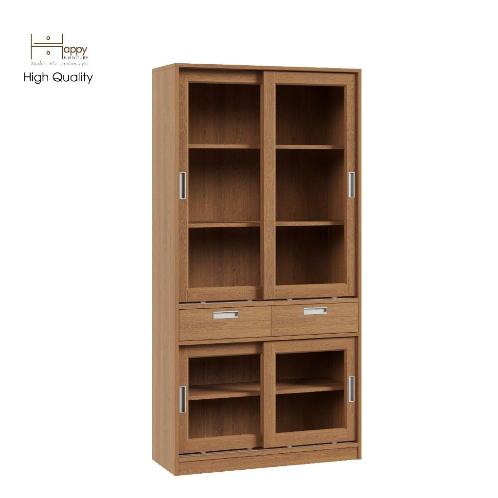 HAPPY FURNITURE , Tủ sách 2 ngăn kéo 4 cánh lùa - LUCA , TCL_011 , 90cm x 35cm x 180cm