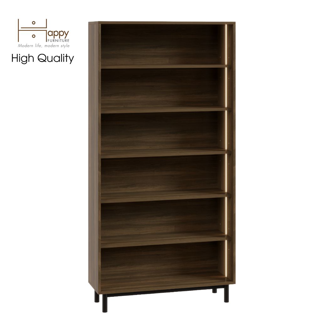 HAPPY FURNITURE , Kệ sách 6 tầng tích hợp đèn LED chân sắt - CATY , KSA_015_LED , 90cm x 30cm x 180cm