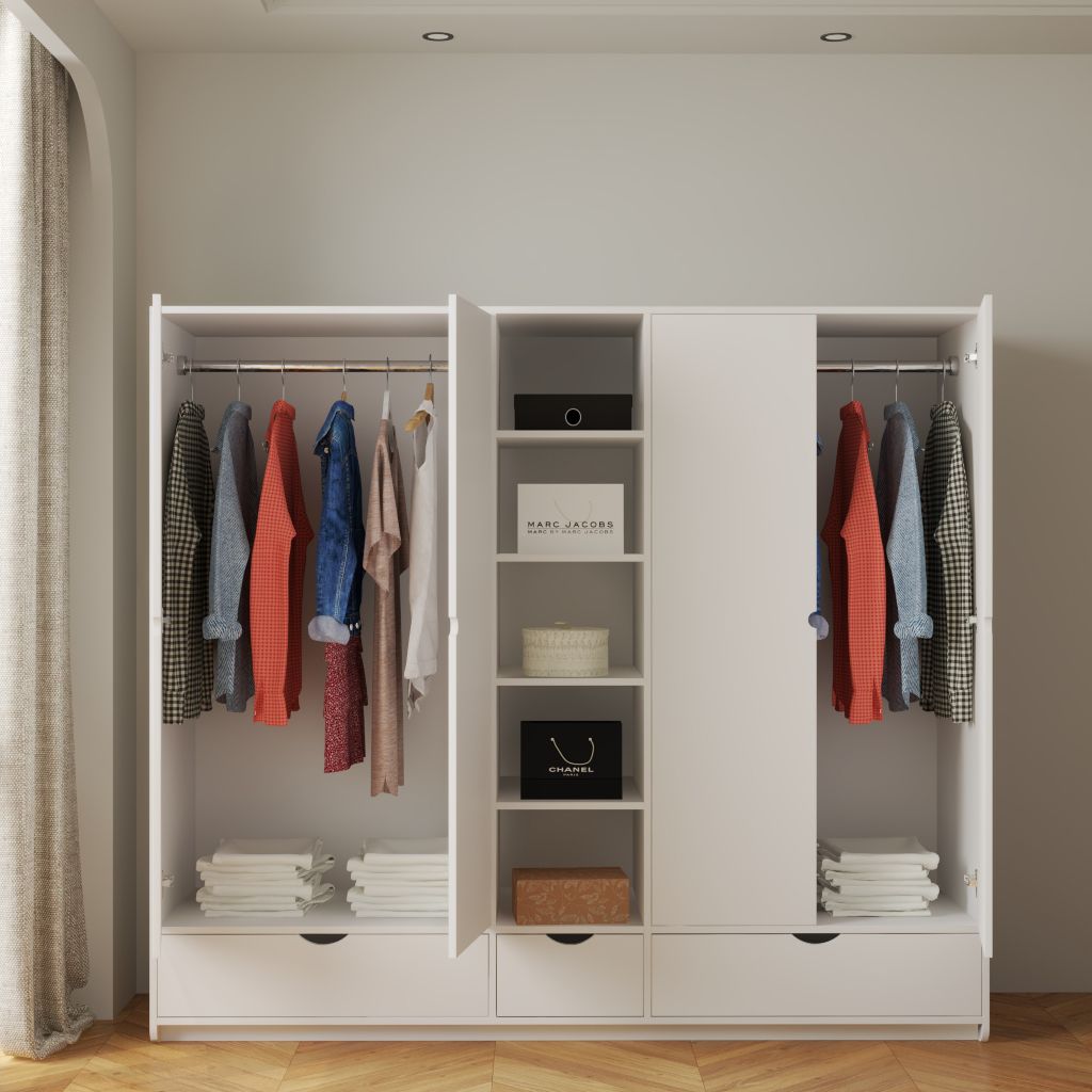 HAPPY FURNITURE , Tủ quần áo 4 cửa mở - CIRCLE , TCM_073 , 200cm x 56cm x 176cm