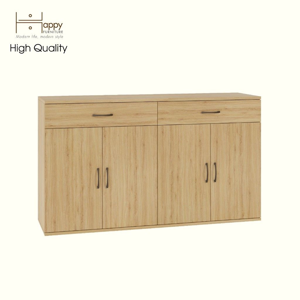 HAPPY FURNITURE , Tủ lưu trữ 4 cửa mở 2 ngăn kéo - LILY , TCM_087 , 130cm x 37cm x 75cm