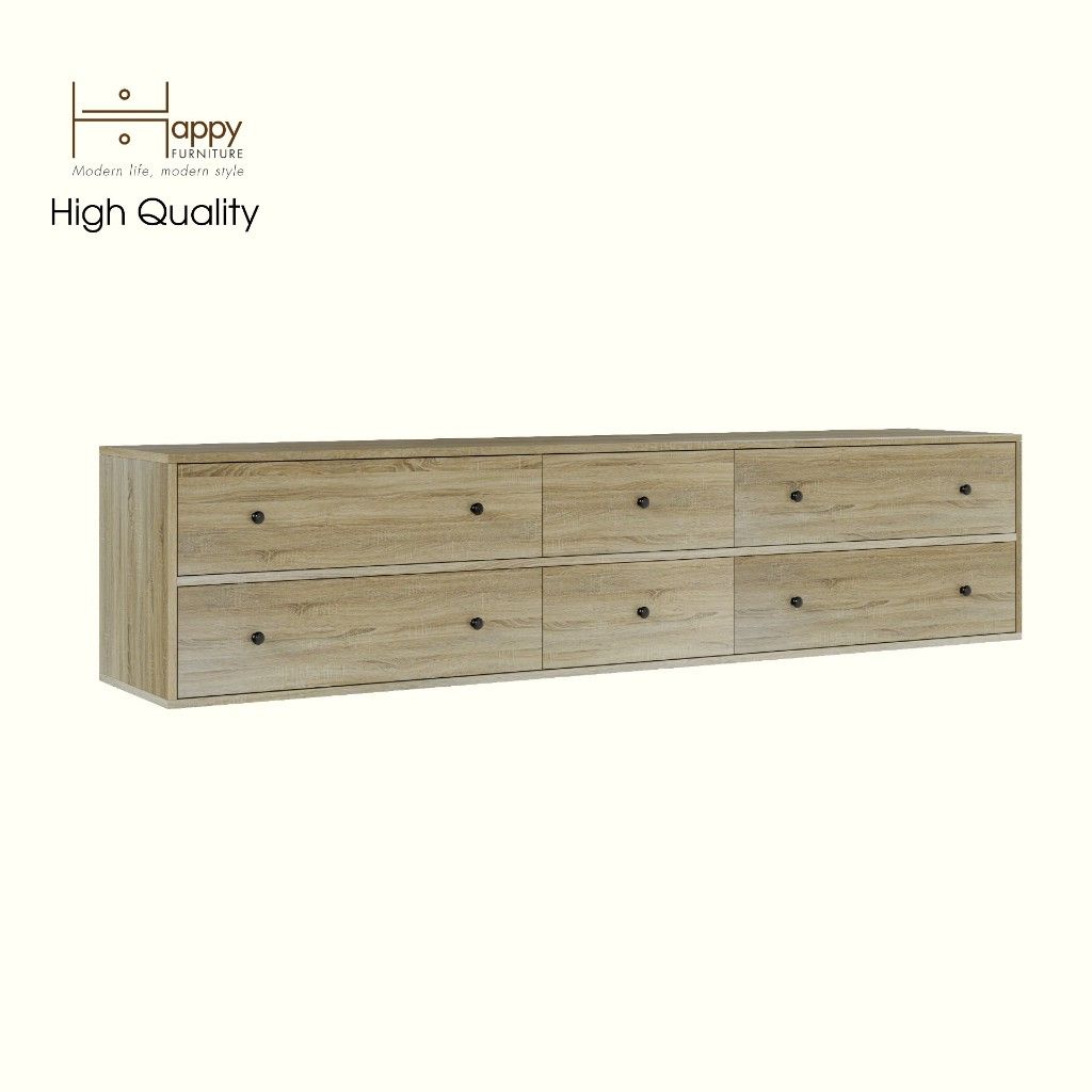 HAPPY FURNITURE , ZACY - Kệ TV 6 ngăn kéo, KTV_062 , 200cm x 40cm x 46cm DxRxC, Sản phẩm phổ thông