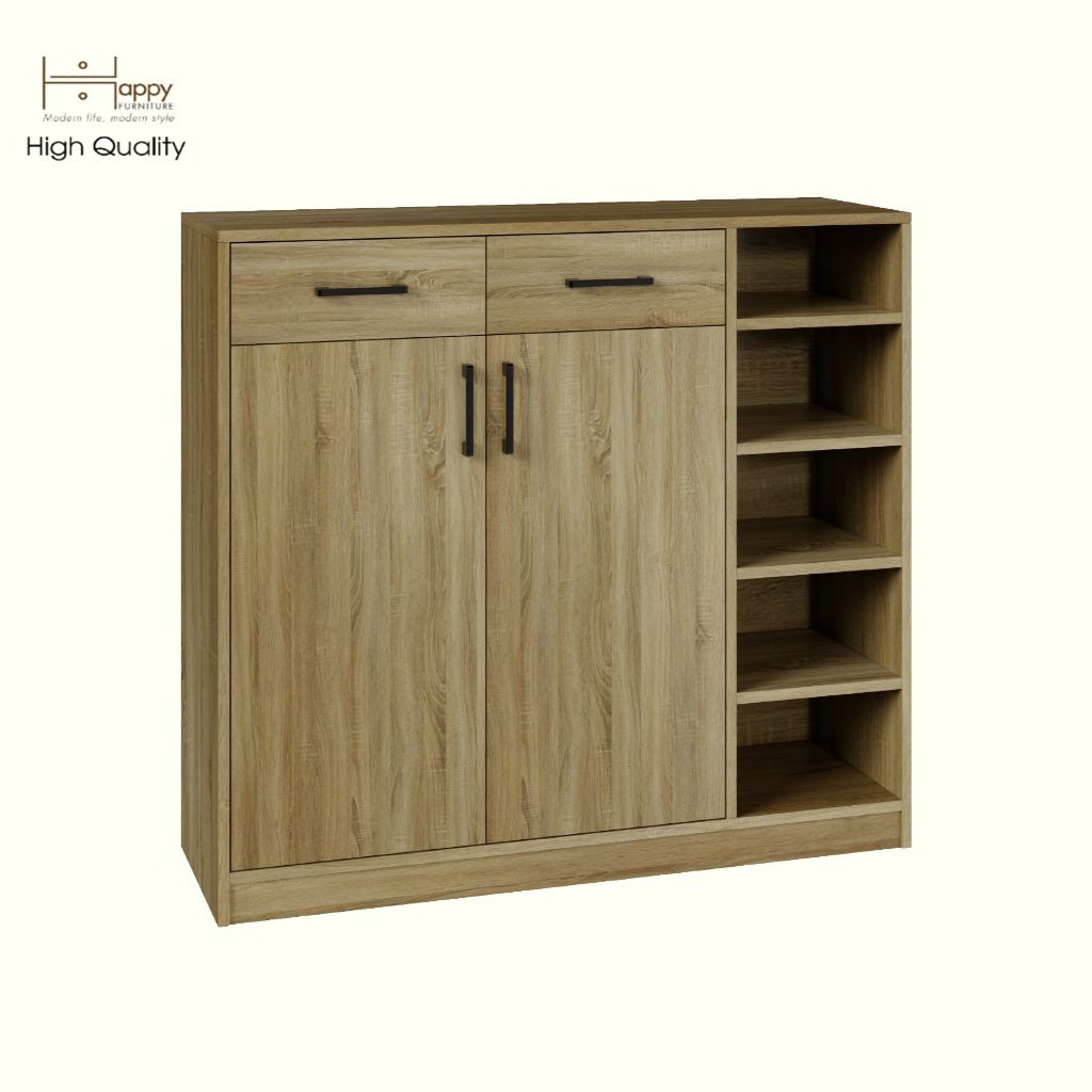 HAPPY FURNITURE , HEINEE - Tủ lưu trữ 2 cửa mở 2 ngăn kéo, TCM_215 , 110cm x 34cm x 100cm DxRxC, sản phẩm phổ thô