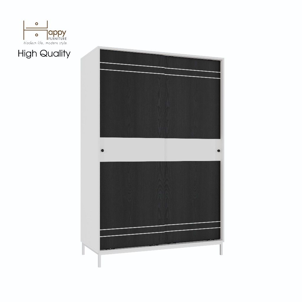 HAPPY FURNITURE , Tủ quần áo 2 cánh lùa chân sắt - TAKO , TCL_035 , 120cm x 54cm x 180cm