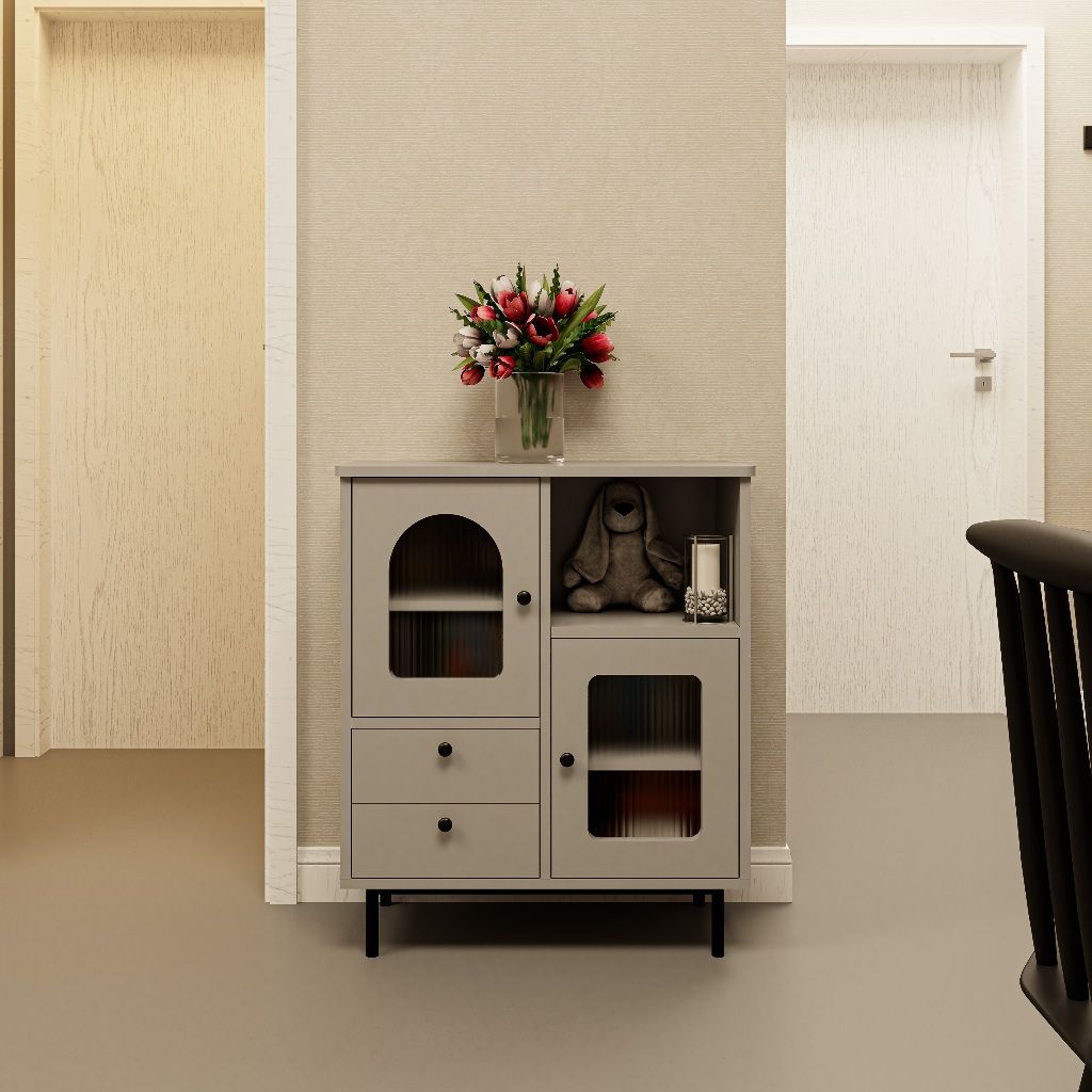 HAPPY FURNITURE , Tủ lưu trữ cửa kính 2 cửa mở Chân sắt - SISEEL , TLT_010 , 70cm x 32cm x 82cm
