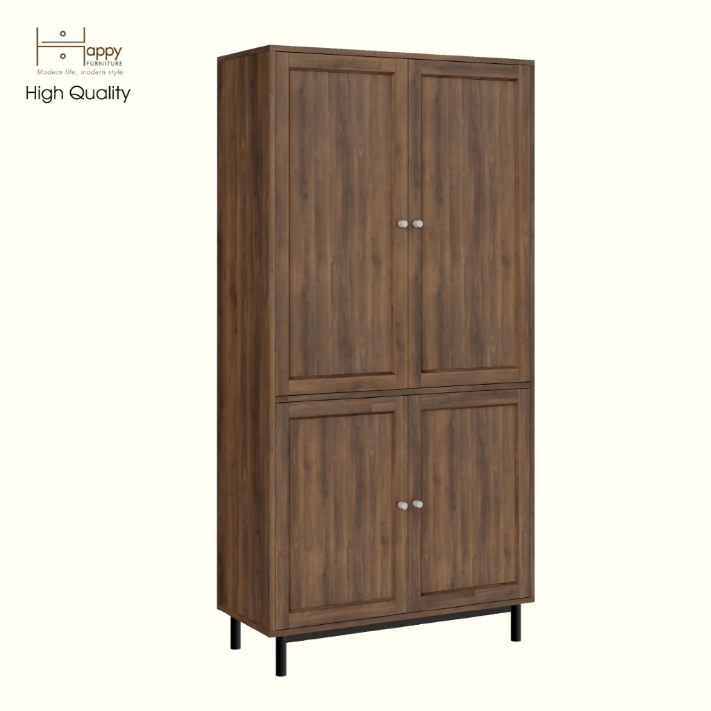 HAPPY FURNITURE , Kệ sách 5 tầng 4 cửa mở chân sắt - CATY , KSA_055 , 90cm x 39cm x 180cm