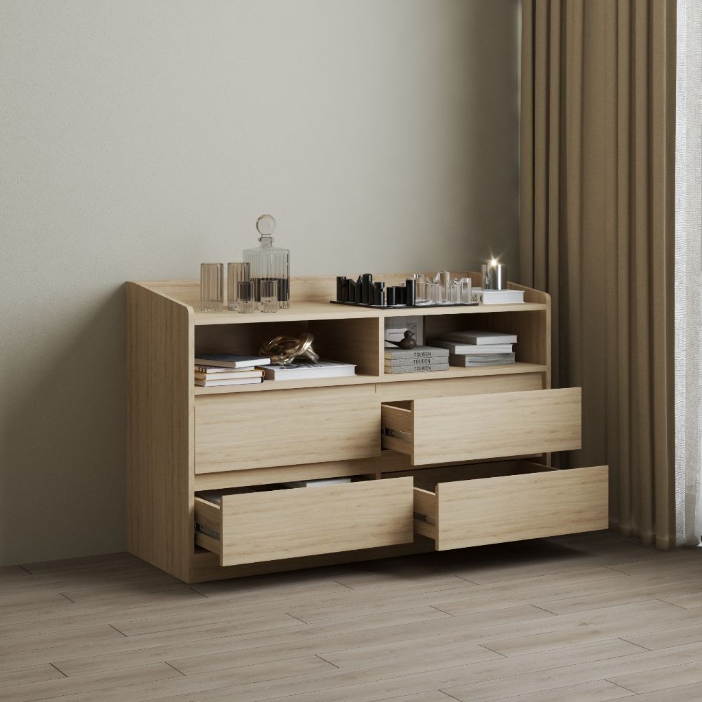 HAPPY FURNITURE , Tủ lưu trữ 4 ngăn kéo - KATE , THK_323 , 120cm x 45cm x 79cm DxRxC