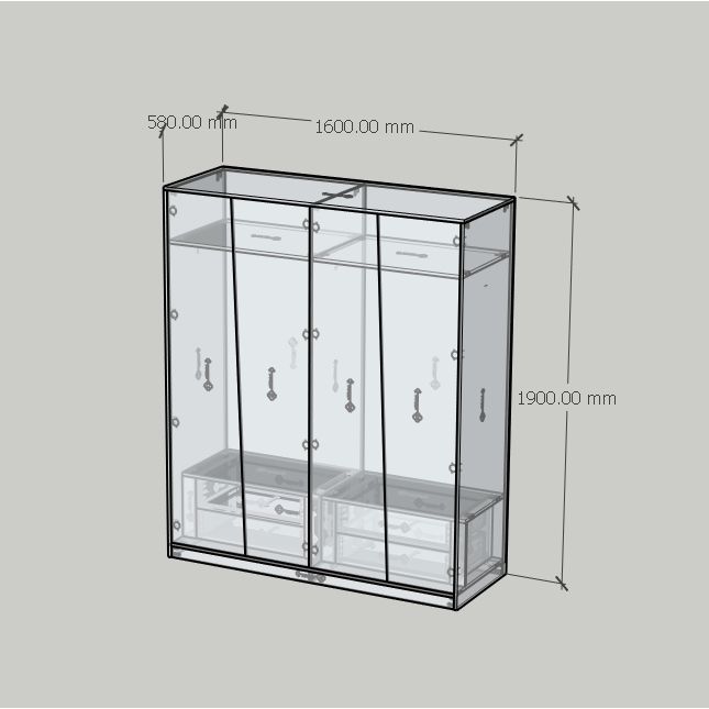 HAPPY FURNITURE , Tủ quần áo 4 cửa mở - DALEY ,TCM_281 , 160cm x 58cm x 190cm DxRxC