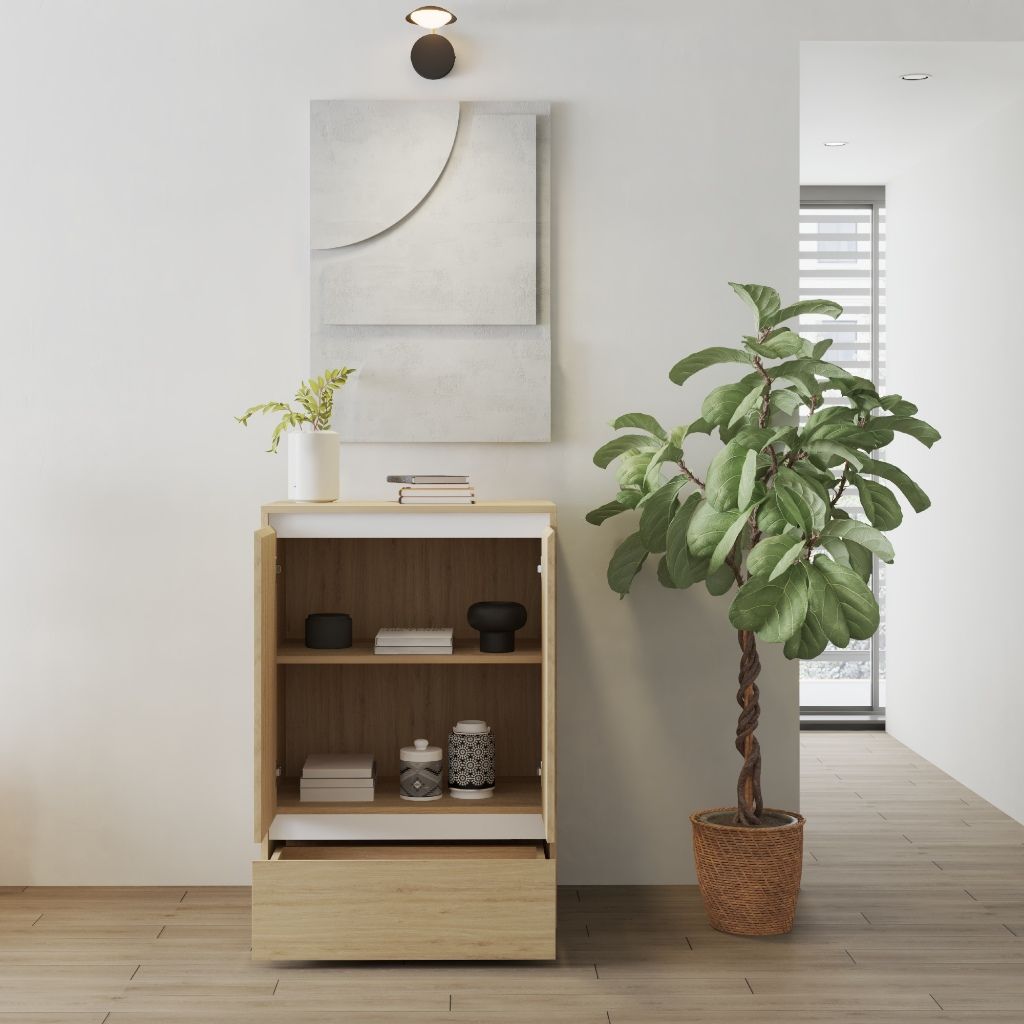 HAPPY FURNITURE , Tủ lưu trữ 2 cửa mở 1 ngăn kéo - ELIS , TCM_284 , 70cm x 45cm x 100cm DxRxC