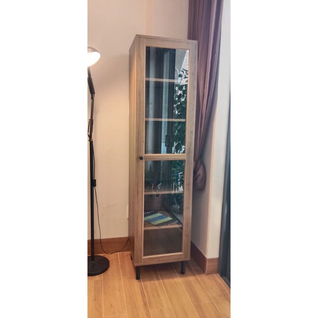 HAPPY FURNITURE , Kệ sách 6 tầng cửa kính size nhỏ chân sắt - CATY , KSA_018 , 45cm x 40cm x 180cm