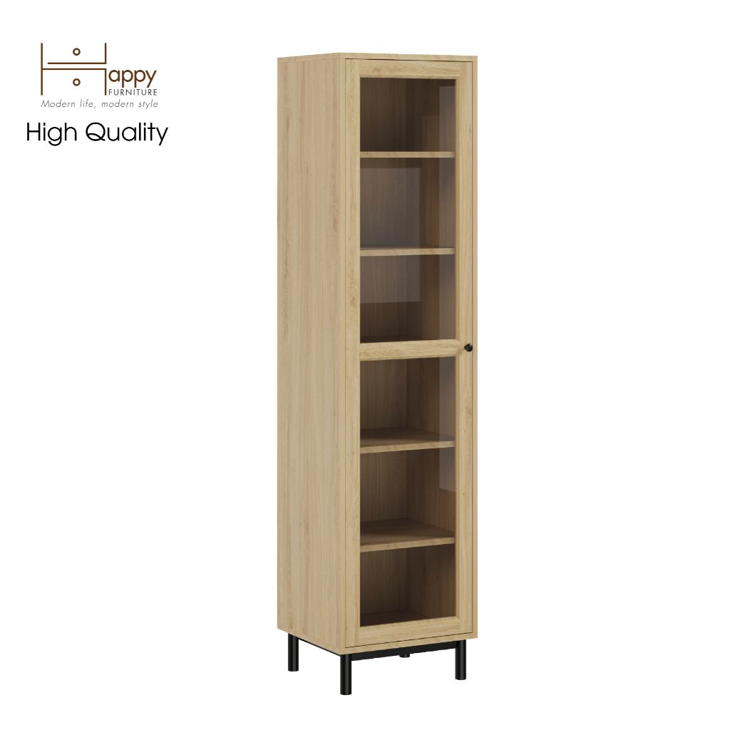 HAPPY FURNITURE , Kệ sách 6 tầng cửa kính size nhỏ chân sắt - CATY , KSA_018 , 45cm x 40cm x 180cm