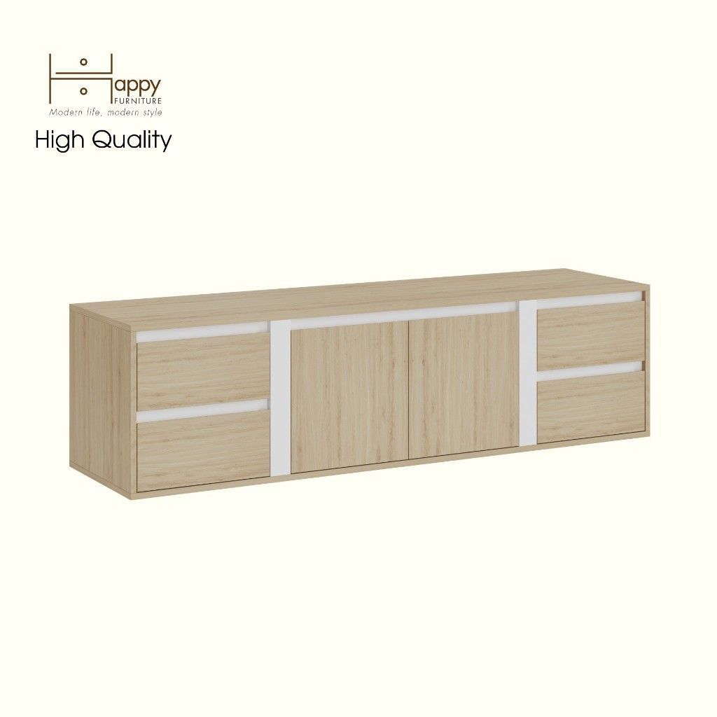 HAPPY FURNITURE , Kệ TV 2 cửa mở 4 ngăn kéo - ELIS , KTV_107 , 165cm x 45cm x 45cm DxRxC