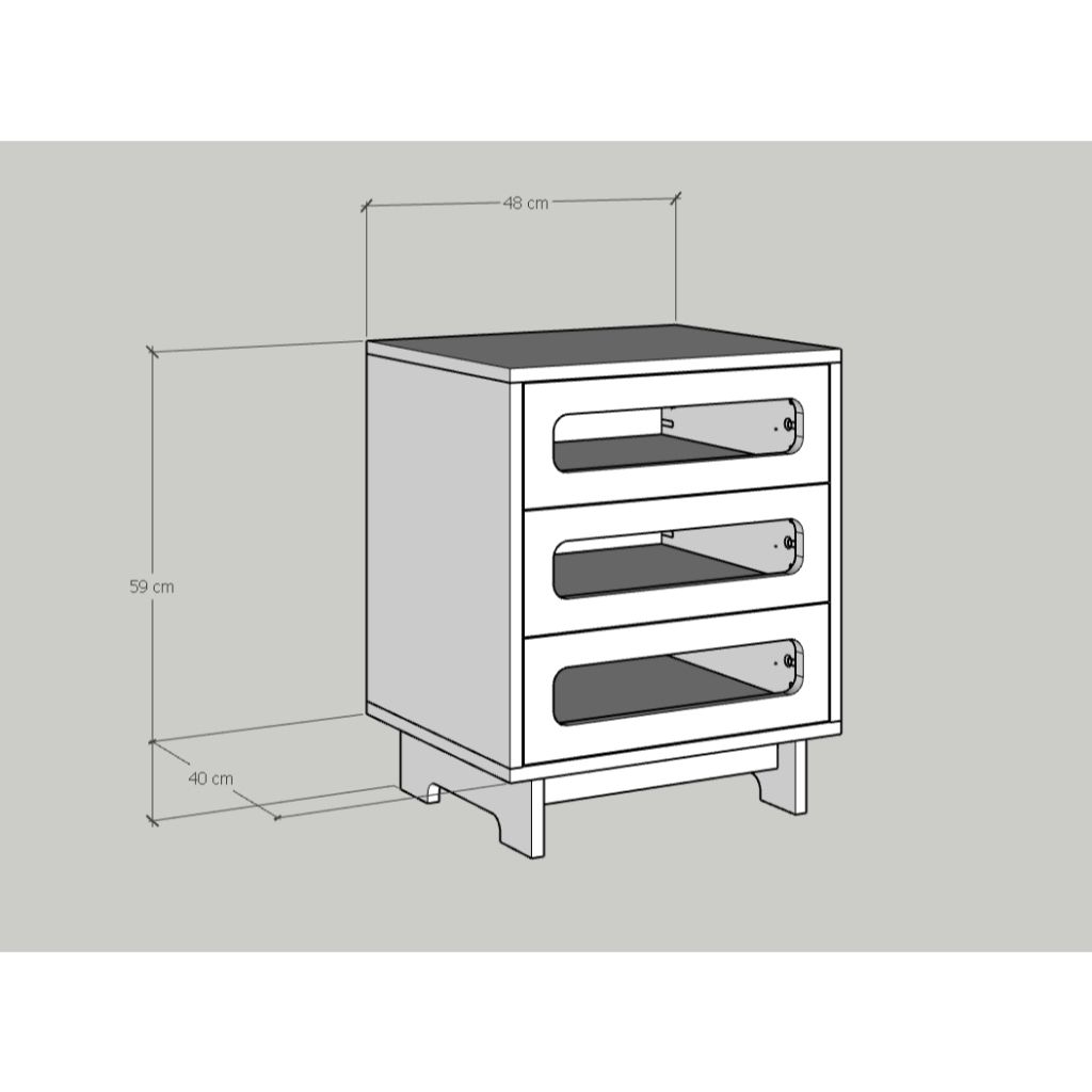 HAPPY FURNITURE , Táp đầu giường 3 ngăn - MEYDAN , THK_077 , 48cm x 40cm x 60cm