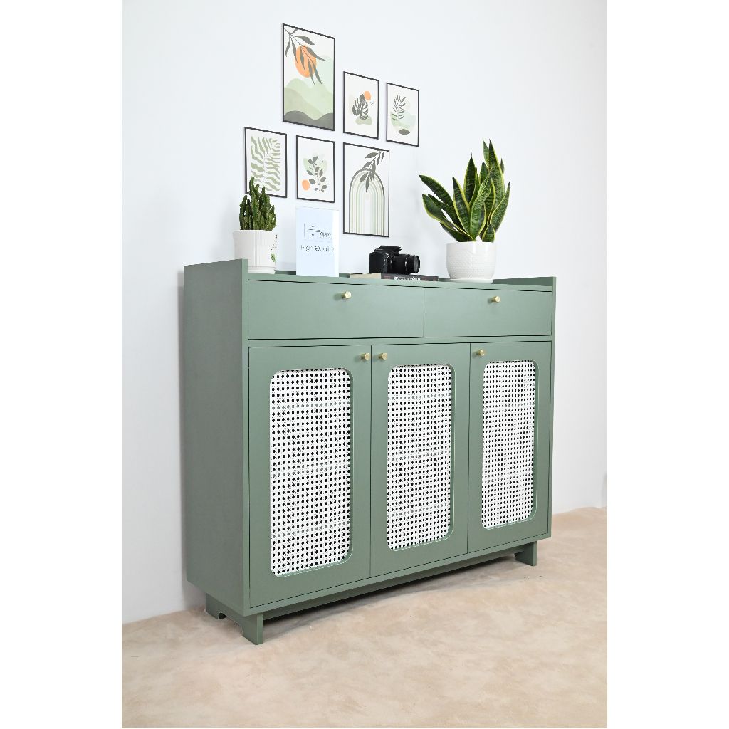 HAPPY FURNITURE , Tủ giày 3 cánh mây - MEYDAN , TCM_057 , 120cm x 34cm x 100cm