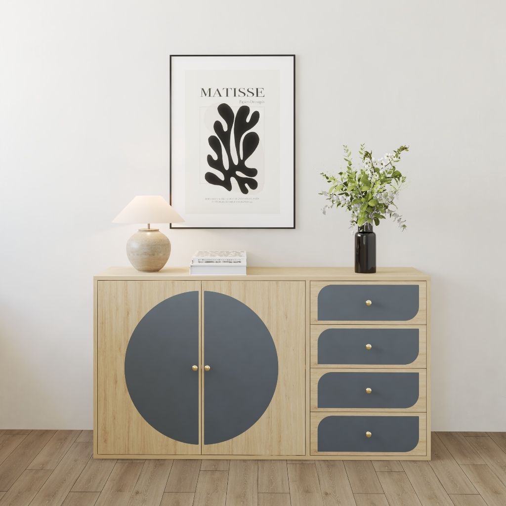 HAPPY FURNITURE , Tủ lưu trữ 2 cửa mở 4 ngăn kéo - BANA , TCM_126 , 140x40x76cm