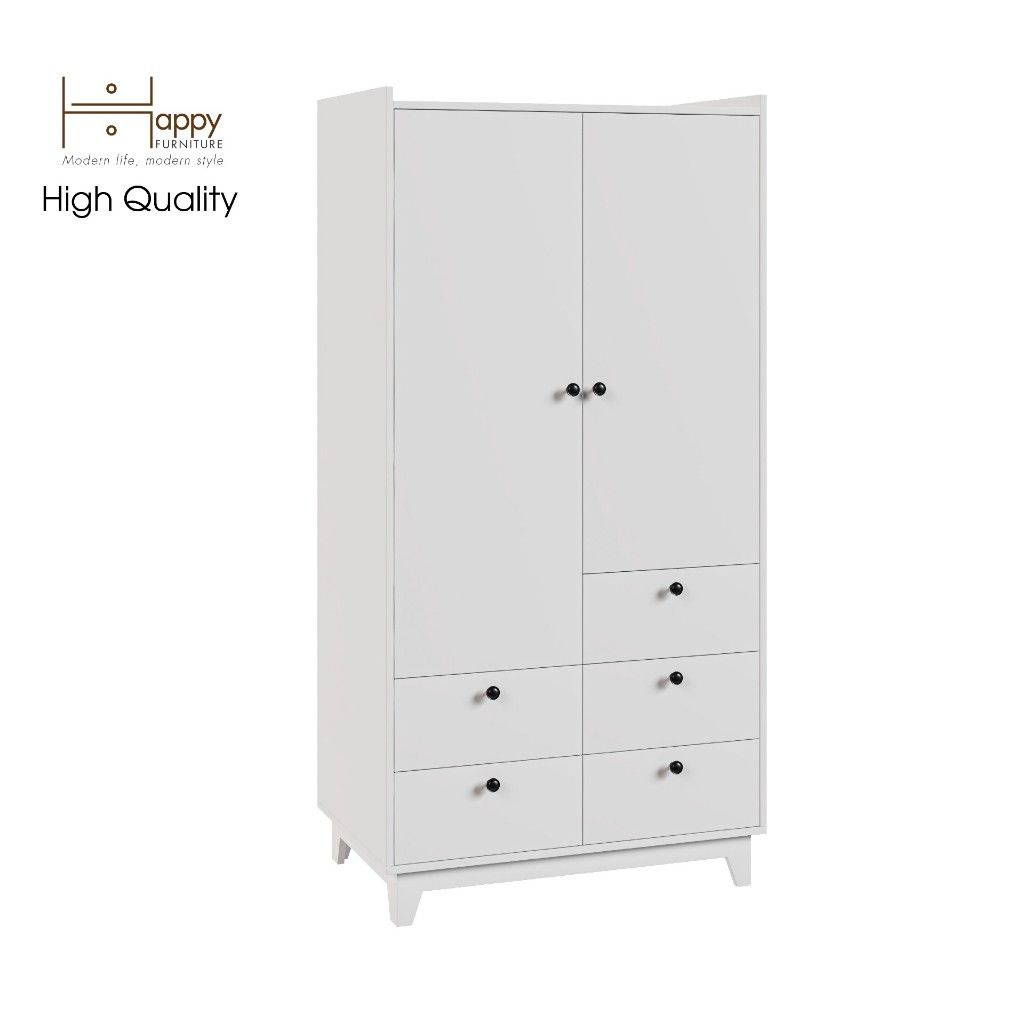 HAPPY FURNITURE , Tủ quần áo 2 cửa mở 5 ngăn kéo - KINA , TCM_039 , 90cm x 58cm x 180cm