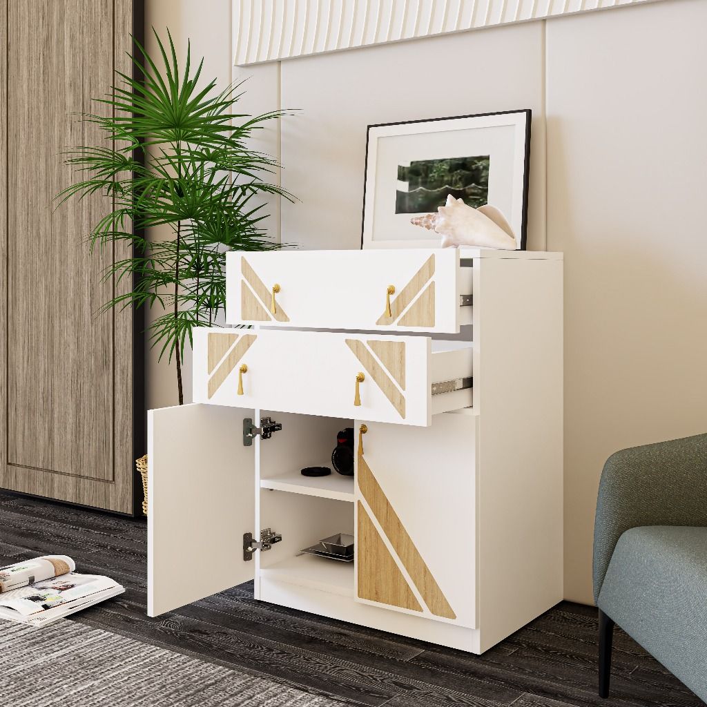 HAPPY FURNITURE , Tủ lưu trữ 2 cửa mở 2 ngăn kéo - CHARIS , TCM_119 , 60cm x 40cm x 80cm