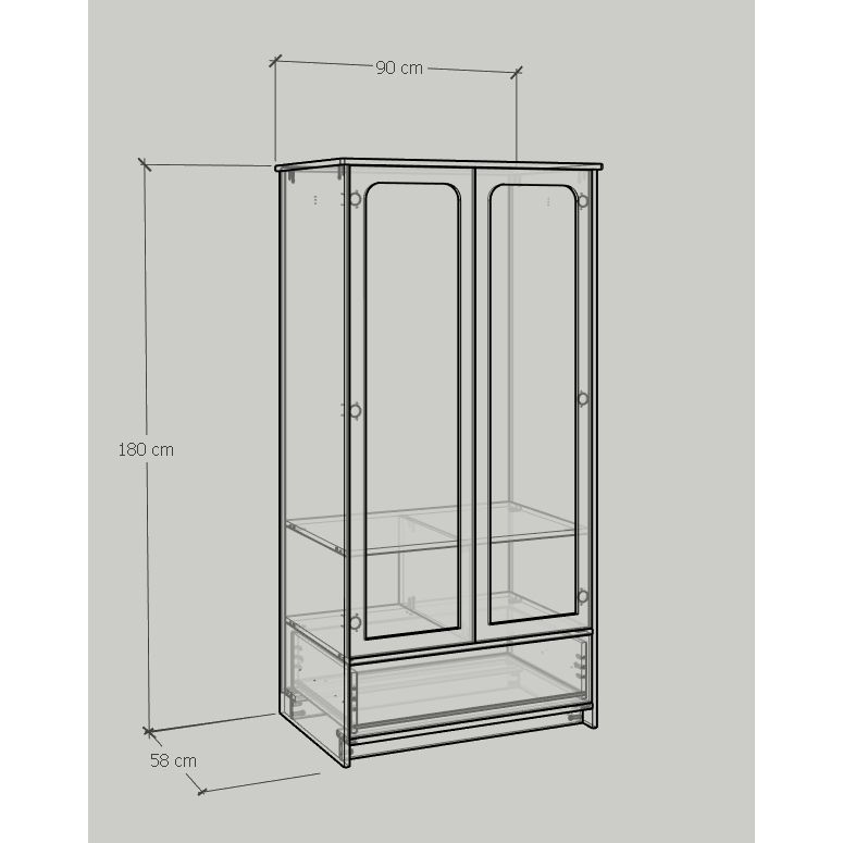 HAPPY FURNITURE , Tủ quần áo 2 cửa mở 1 ngăn kéo - NOMIA , TCM_037 , 90cm x 58cm x 180cm