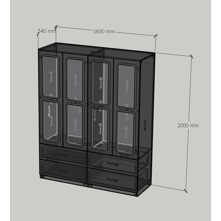 HAPPY FURNITURE , Tủ quần áo 4 ngăn kéo 4 cửa mở - TASY ,TCM_267 , 160cm x 54cm x 200cm DxRxC