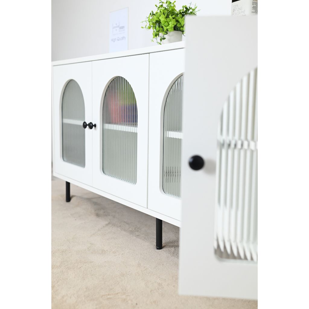 HAPPY FURNITURE , Kệ TV 4 cánh mở chân sắt - SISEEL , KTV_051 , 160cm x 40cm x 64cm