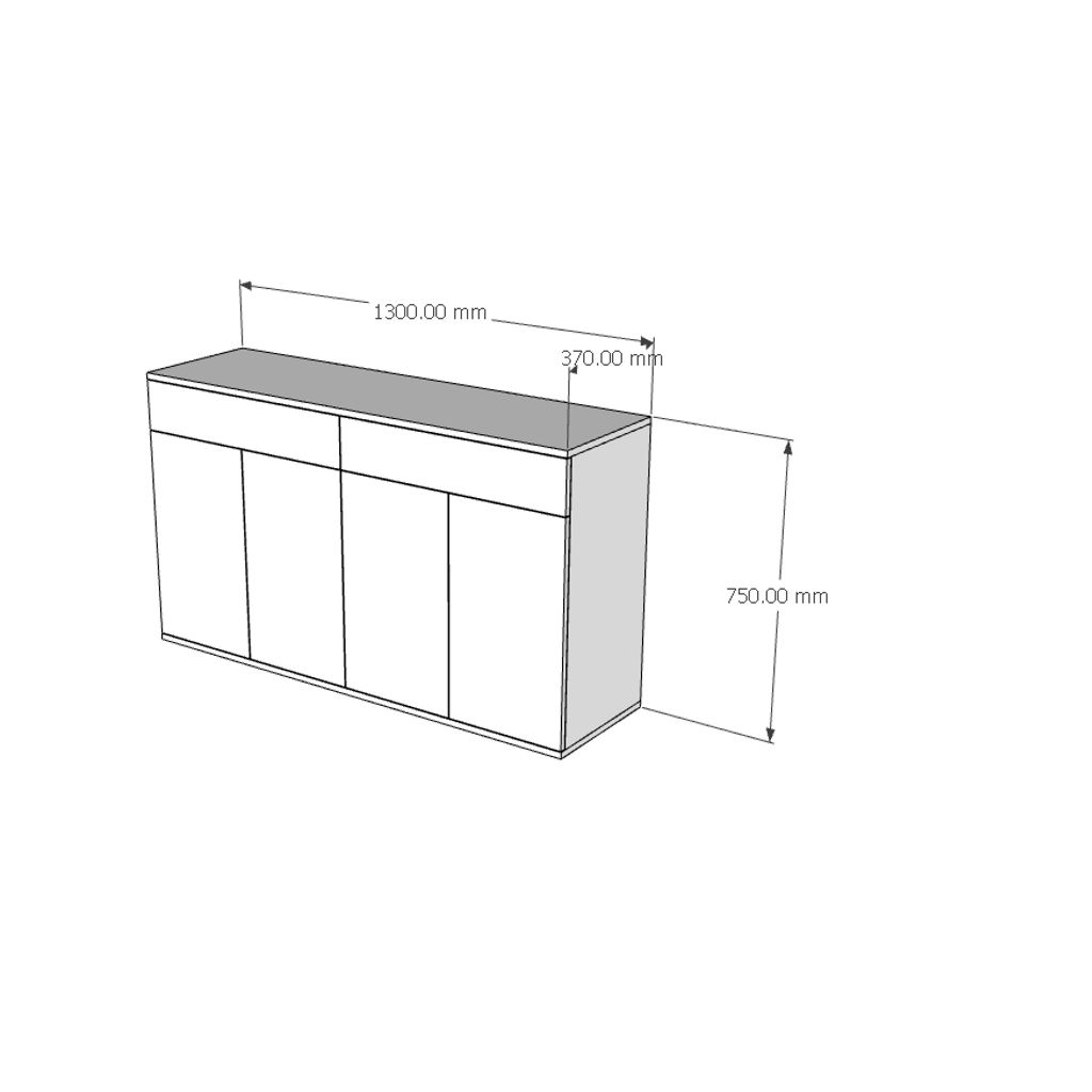HAPPY FURNITURE , Tủ lưu trữ 4 cửa mở 2 ngăn kéo - LILY , TCM_087 , 130cm x 37cm x 75cm