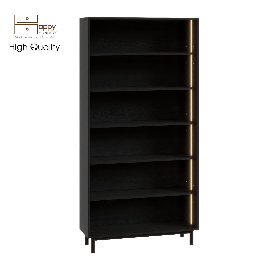 HAPPY FURNITURE , Kệ sách 6 tầng tích hợp đèn LED chân sắt - CATY , KSA_015_LED , 90cm x 30cm x 180cm
