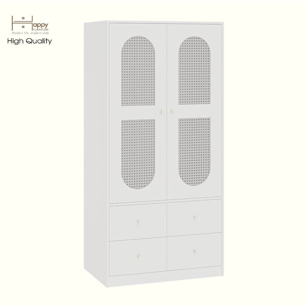 HAPPY FURNITURE , Tủ quần áo 2 cửa mở 4 ngăn kéo - MAY , TCM_249 , 92cm x 59cm x 190cm DxRxC