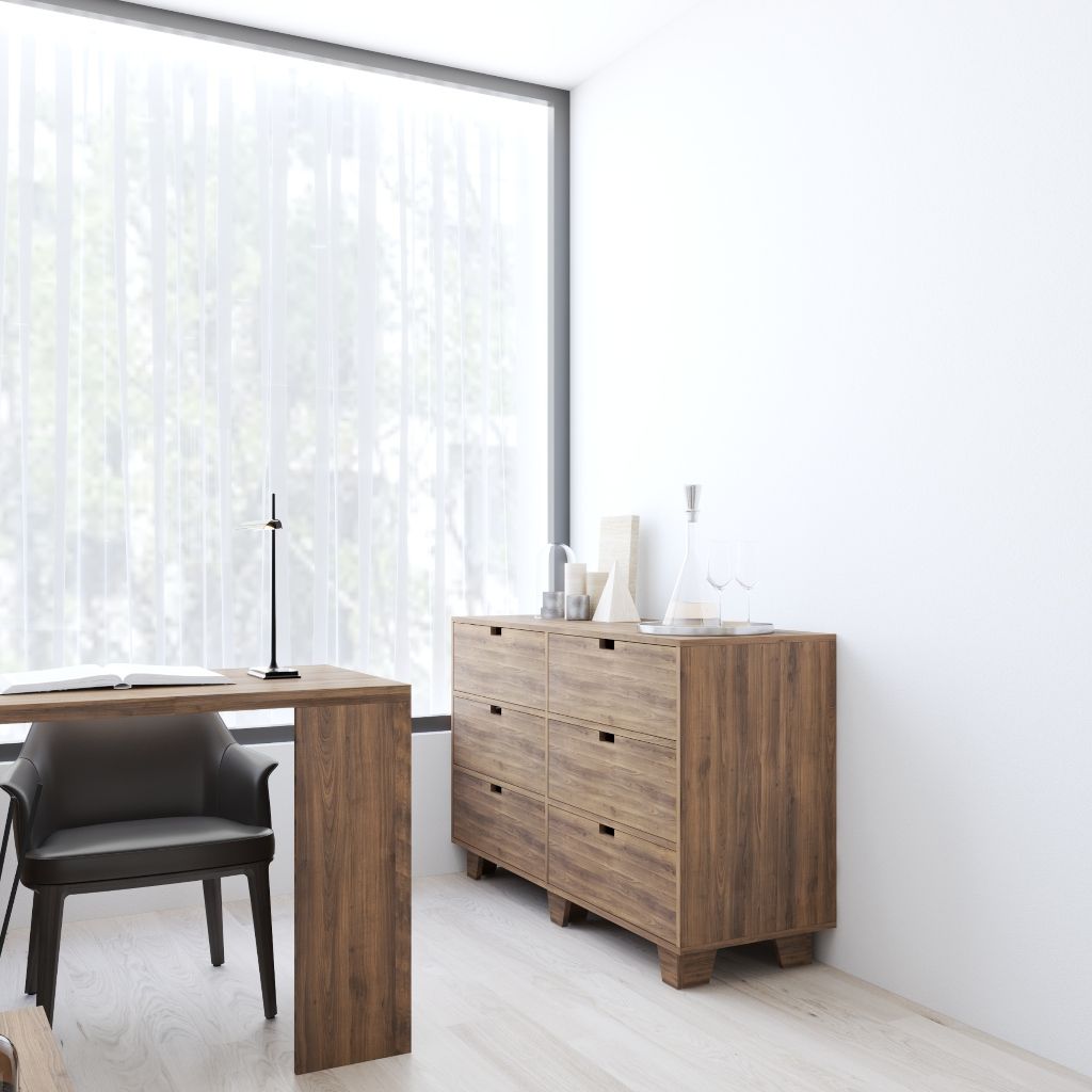 HAPPY FURNITURE , ALVA - Tủ lưu trữ 6 ngăn kéo , THK_230 , 140cm x 45cm x 82cm DxRxC