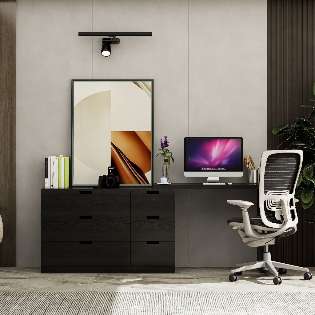 HAPPY FURNITURE , Tủ lưu trữ 6 ngăn kéo kết hợp bàn - VENNI , BAN_116 , 200cm x 47cm x 79cm DxRxC