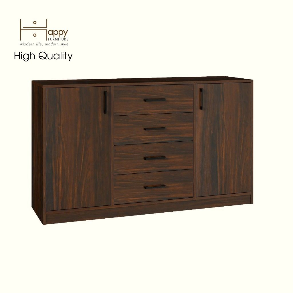 HAPPY FURNITURE , HEINEE - Tủ lưu trữ 2 cửa mở 4 ngăn kéo, TLT_037 , 140cm x 40cm x 82cm DxRxC, sản phẩm phổ thô