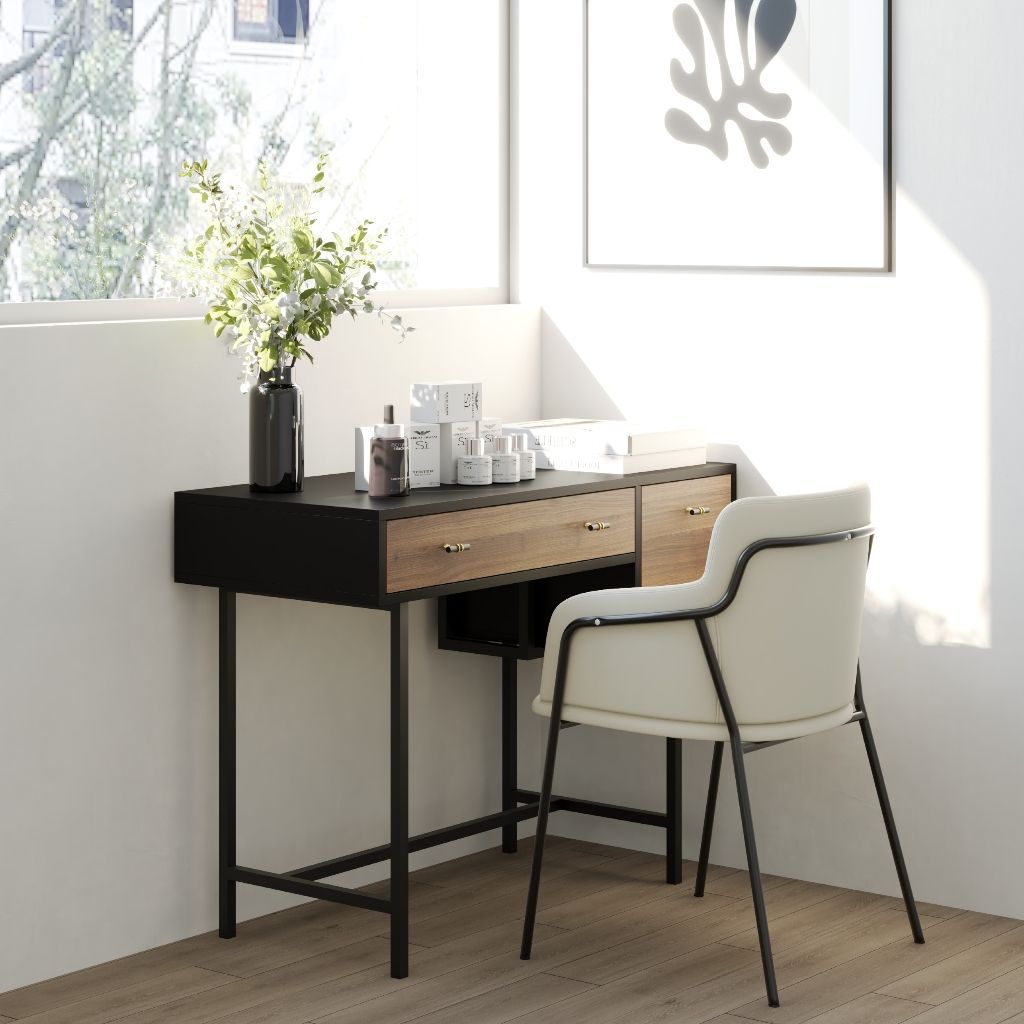 HAPPY FURNITURE , Bàn làm việc 2 ngăn chân sắt - BECKY , 100cm x 45cm x 75cm ( DxRxC), BAN_006