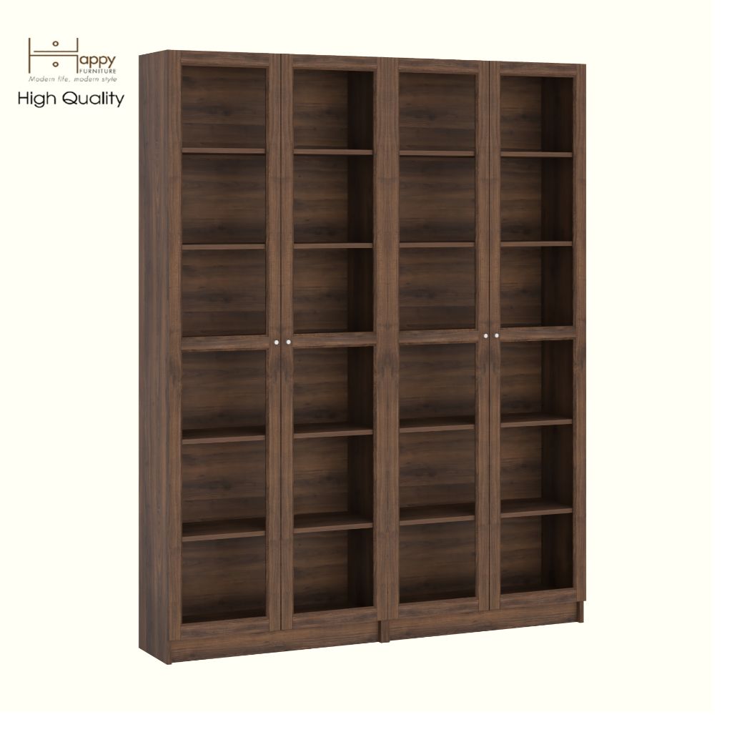 HAPPY FURNITURE , COMBO 2 kệ sách 6 tầng cửa kính - CATY , KSA_087 , 160cm x 30cm x 202cm DxRxC