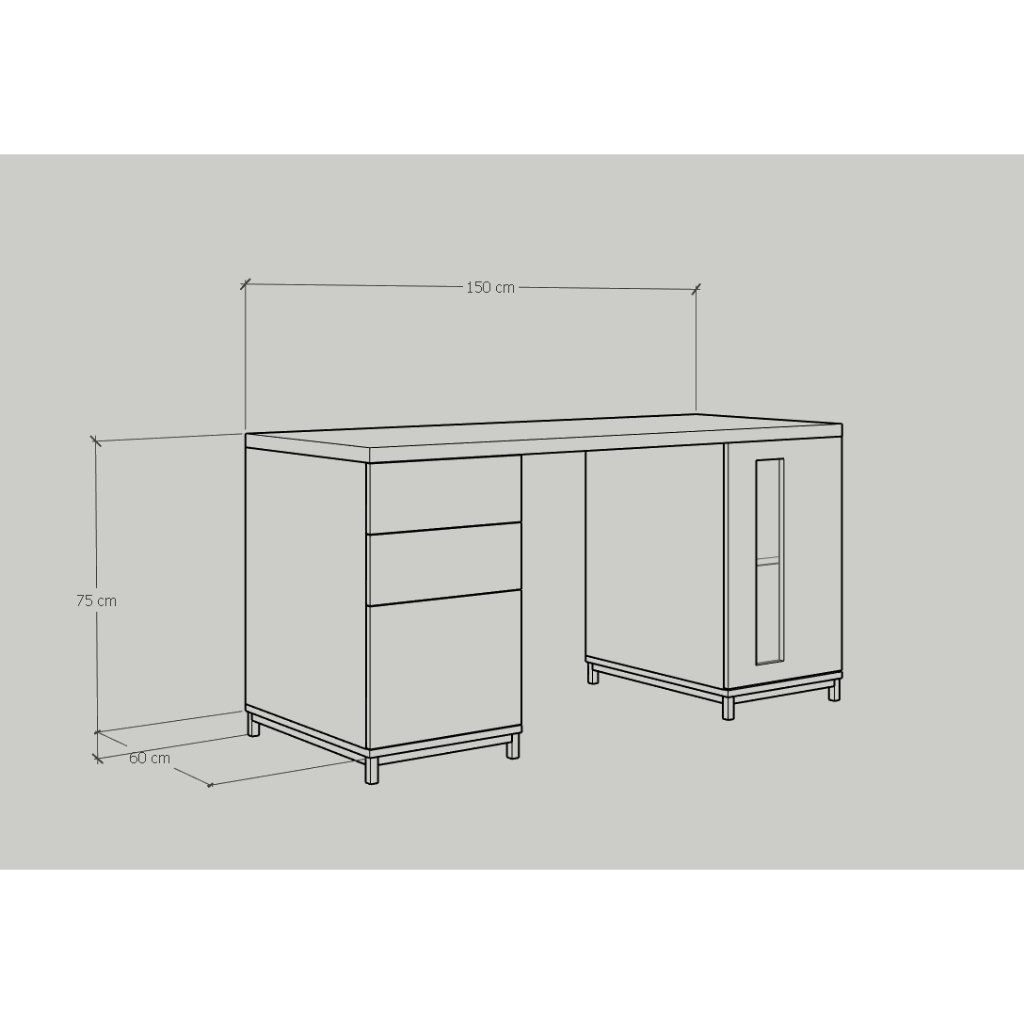 HAPPY FURNITURE , Bàn làm việc 3 ngăn kéo chân sắt - LOUIS , BAN_035 , 150cm x 60cm x 75cm