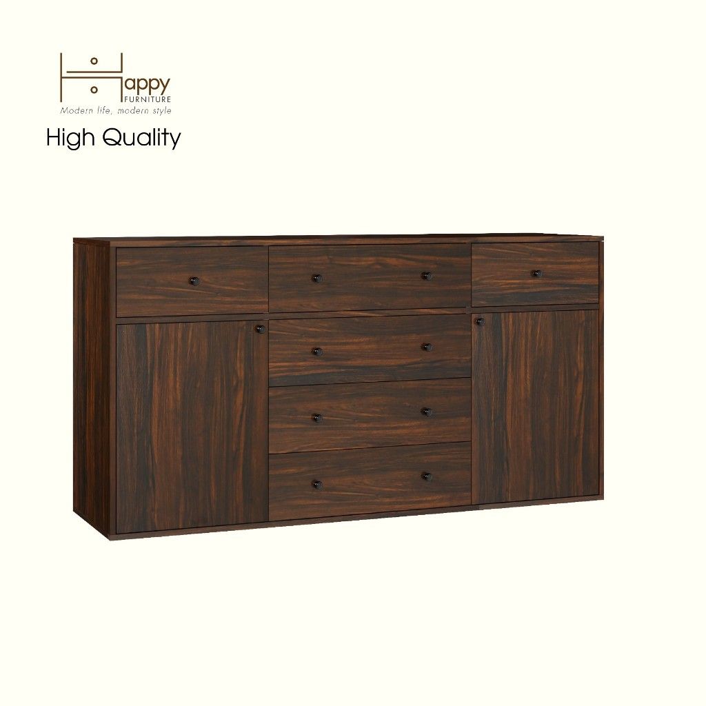 HAPPY FURNITURE , ZACY - Tủ lưu trữ 6 ngăn kéo 2 cửa mở, THK_219 , 160cm x 40cm x 82cm DxRxC, Sản phẩm phổ thông