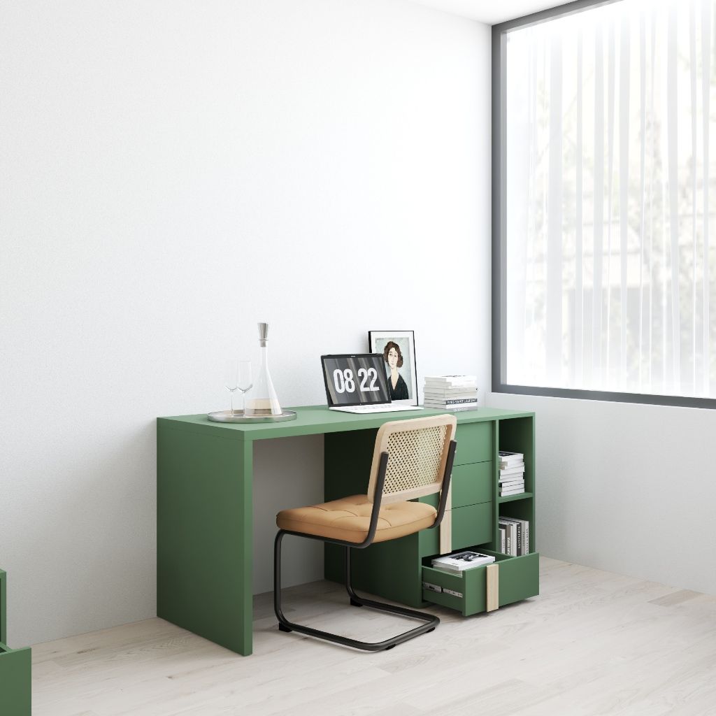 HAPPY FURNITURE , Bàn trang điểm 4 ngăn kéo - SPACE, BAN_144 , 100cm x 59cm x 75cm DxRxC