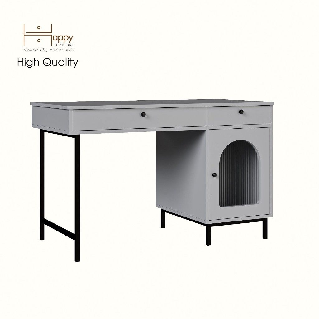 HAPPY FURNITURE , Bàn làm việc 2 ngăn kéo 1 cửa mở chân sắt - SISEEL , BAN_094 , 120cm x 59cm x 75cm