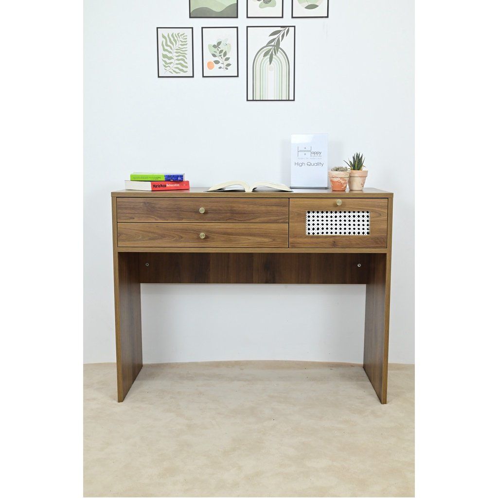 HAPPY FURNITURE , Bàn trang điểm 3 ngăn kéo - ROTAN , BAN_072 , 100cm x 45cm x 78cm