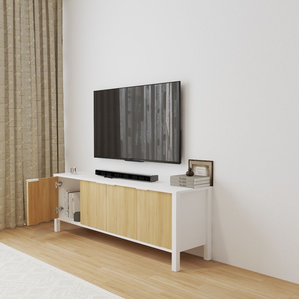 HAPPY FURNITURE , Kệ TV 4 cửa mở - MOKA, KTV_076 , 160cm x 40cm x 56cm DxRxC