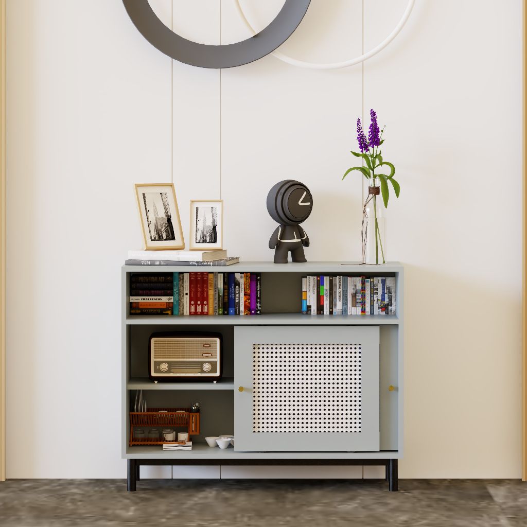 HAPPY FURNITURE , Tủ đựng đồ 2 cánh lùa chân sắt - ROTAN , TCL_033 , 100cm x 34cm x 80cm