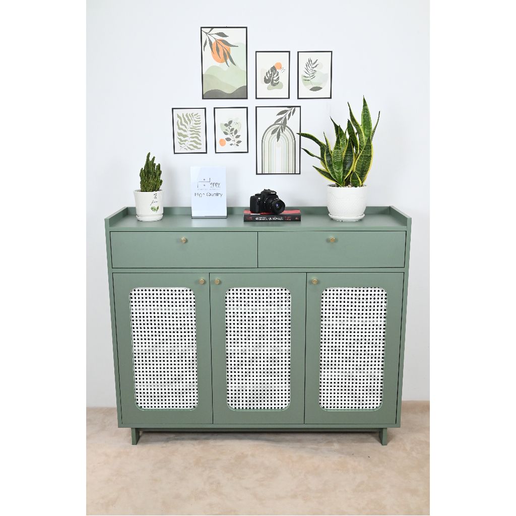 HAPPY FURNITURE , Tủ giày 3 cánh mây - MEYDAN , TCM_057 , 120cm x 34cm x 100cm