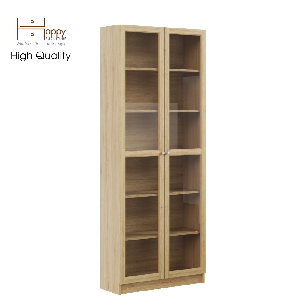 HAPPY FURNITURE , kệ sách 6 tầng cửa kính - CATY , KSA_010 , 80cm x 30cm x 202cm
